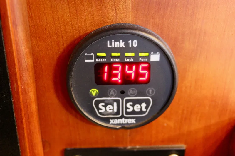 Mangata Yacht Photos Pics Xantrex Link 10 battery monitor displaying 13.45 volts on a Valiant 39, 1997 model.
