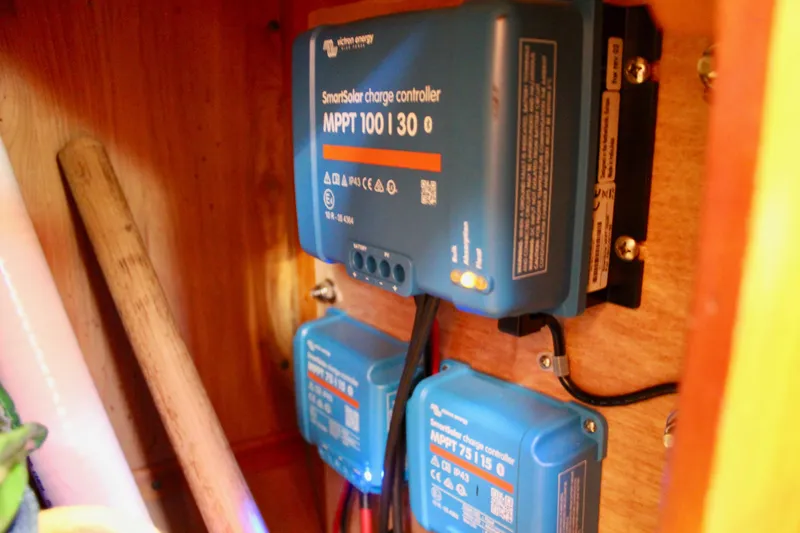 Mangata Yacht Photos Pics Victron Energy SmartSolar charge controllers in a 1997 Valiant 39 yacht.