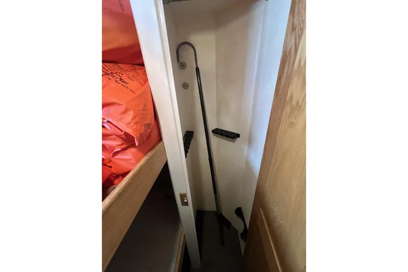  Yacht Photos Pics Storage area in 2006 Provincial 42 Lobster Boat with safety equipment and tools.