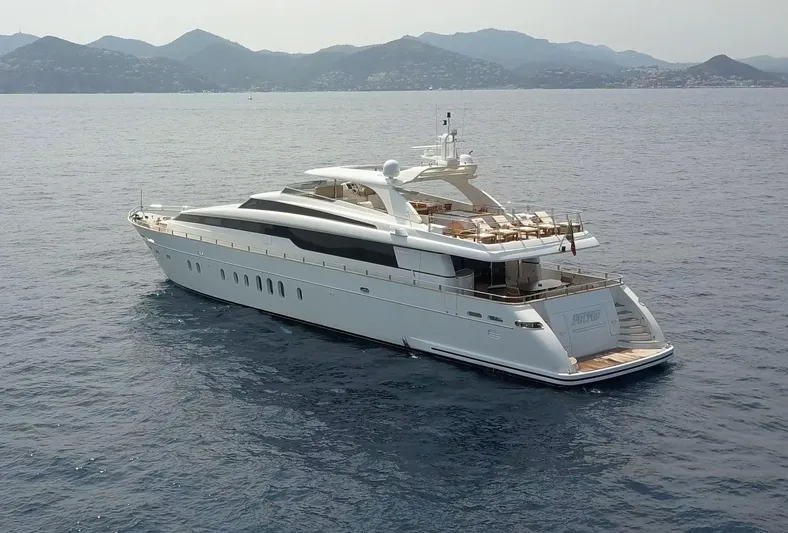 Petrus 2007 Sl108 @livorno Italy Yacht Photos Pics Luxury Sanlorenzo 108 yacht from 2007 cruising on open water.