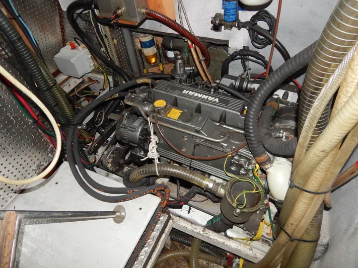  Yacht Photos Pics Engine compartment of a 1992 Tayana 55 sailboat with Yanmar engine.