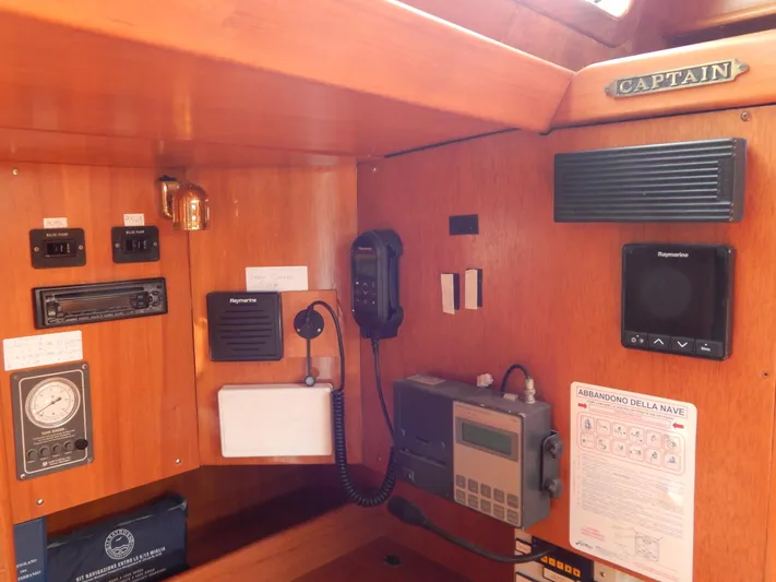  Yacht Photos Pics Control panel of a 1992 Tayana 55 yacht with navigation equipment.