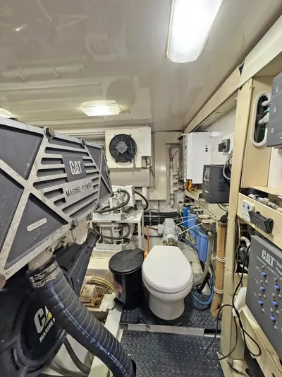  Yacht Photos Pics Engine room of 2008 Viking 68 Convertible yacht with CAT marine power systems.