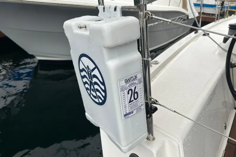 Xiomara Yacht Photos Pics 2019 X-Yachts X4&sup3; yacht with safety equipment on deck, docked at marina.