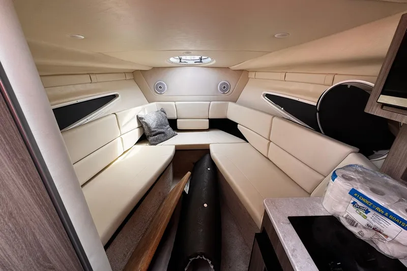  Yacht Photos Pics Luxurious interior of 2021 Regal 26 XO boat with cream seating and modern amenities.