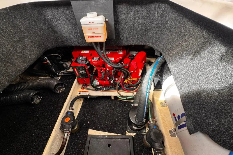  Yacht Photos Pics Engine compartment of 2021 Regal 26 XO boat with Westerbeke generator.