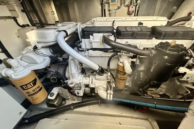 Why Not Yacht Photos Pics Engine room of 2005 Sunseeker Manhattan 50 yacht with CAT components.