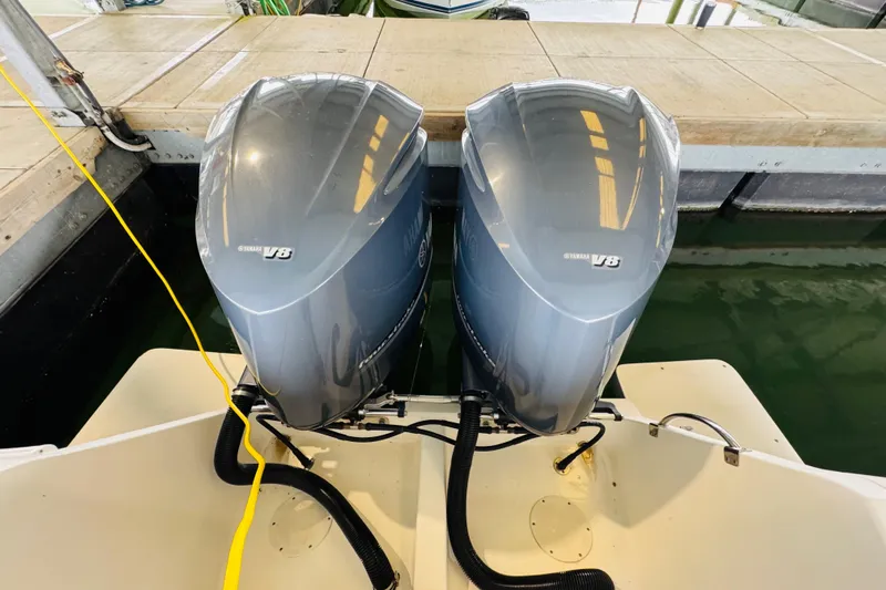  Yacht Photos Pics Twin Yamaha V8 engines on a 2008 Intrepid 327 boat at dock.