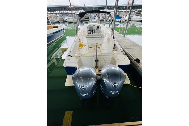  Yacht Photos Pics 2008 Intrepid 327 boat with dual Yamaha 350 engines docked at marina.