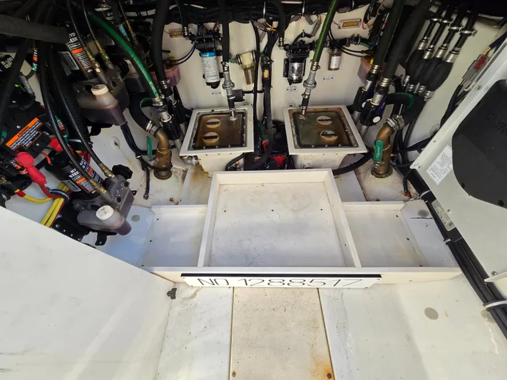  Yacht Photos Pics Engine compartment of 2018 HCB 42 Siesta with complex wiring.