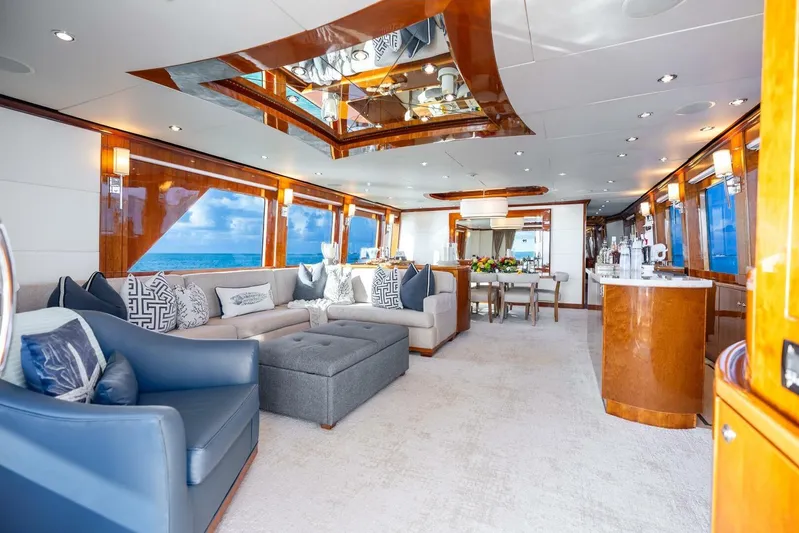 Done Deal Yacht Photos Pics Luxurious interior of 2010 Hargrave Raised Pilothouse yacht with elegant seating and ocean views.