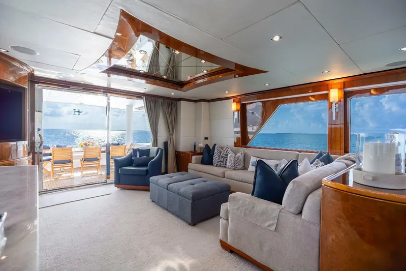 Done Deal Yacht Photos Pics Luxurious 2010 Hargrave Raised Pilothouse yacht interior with ocean view and elegant seating.