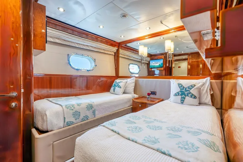 Done Deal Yacht Photos Pics Luxurious twin cabin in 2010 Hargrave Raised Pilothouse yacht with elegant wood finishes.