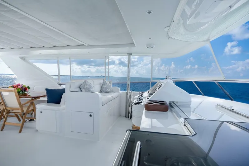 Done Deal Yacht Photos Pics Luxurious 2010 Hargrave Raised Pilothouse yacht interior with ocean view and elegant seating.