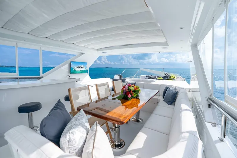 Done Deal Yacht Photos Pics Luxurious 2010 Hargrave Raised Pilothouse yacht interior with ocean view and elegant seating.