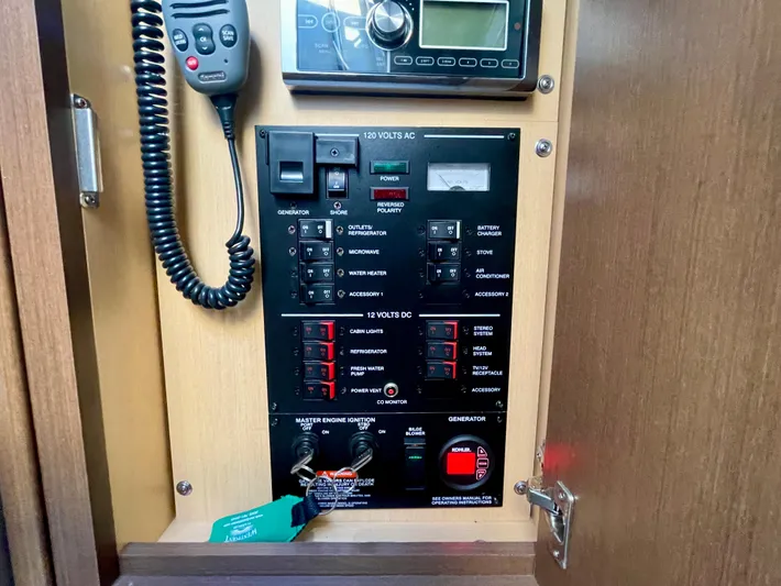 Ilaria Yacht Photos Pics Electrical control panel on a 2014 Sea Ray 330 Sundancer boat.