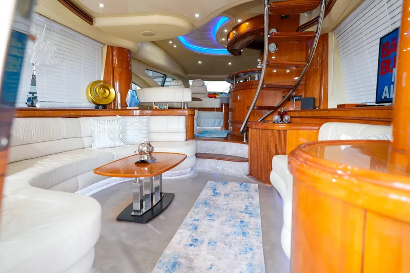 Finesse Yacht Photos Pics Luxurious interior of 2007 Azimut 68E yacht with elegant seating and modern design.