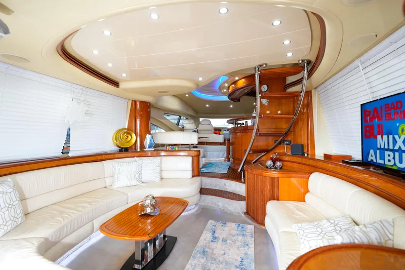 Finesse Yacht Photos Pics Luxurious interior of a 2007 Azimut 68E yacht with elegant seating and modern design.