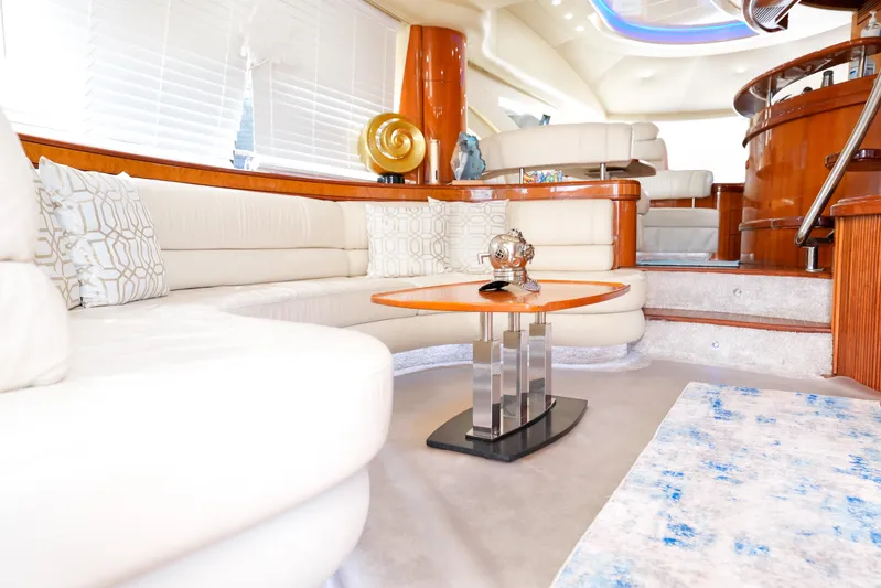 Finesse Yacht Photos Pics Luxurious interior of a 2007 Azimut 68E yacht with elegant seating and decor.