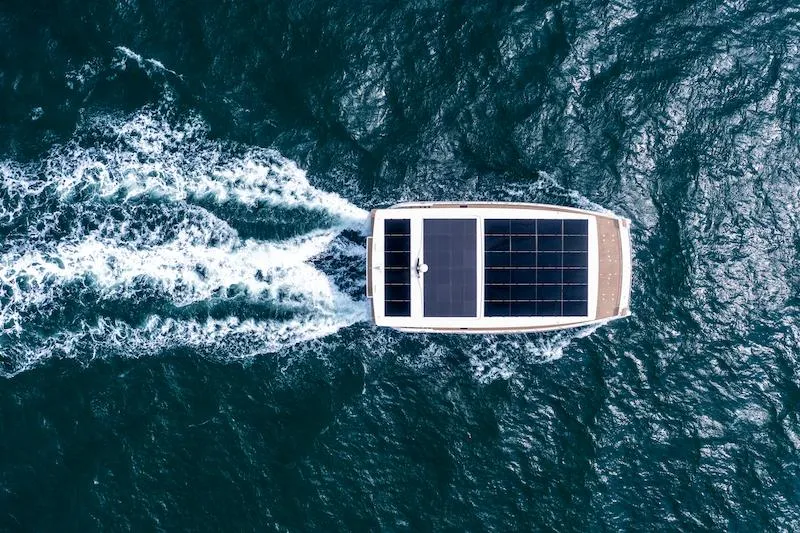  Yacht Photos Pics Aerial view of Silent 60 solar-powered yacht cruising on the ocean, 2025 model.