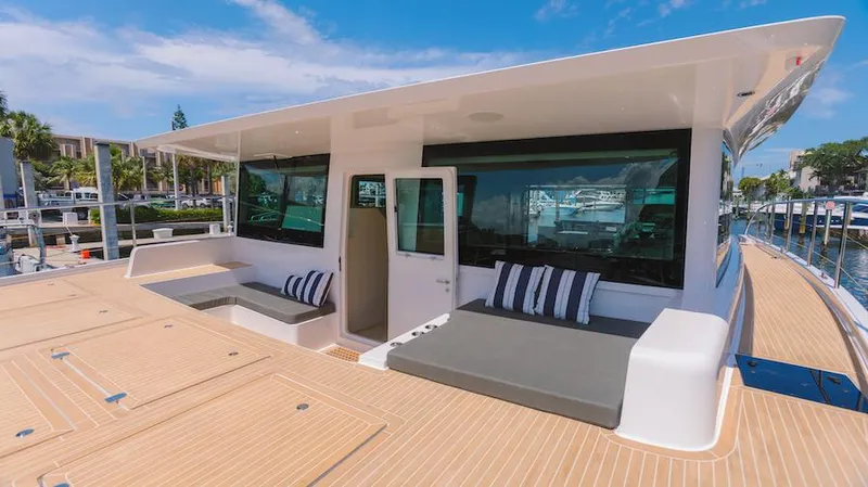  Yacht Photos Pics Luxury Silent 60 yacht 2025 model with spacious deck and modern seating.