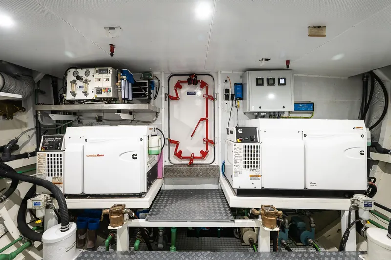 Black Pepper Yacht Photos Pics Engine room of a 1975 Lavagna round stern motoryacht with Cummins Onan generators.