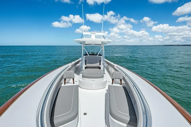 Galati Yacht Sales Trade Yacht Photos Pics 2025 Valhalla Boatworks V-37 on open sea, featuring sleek design and luxurious seating.