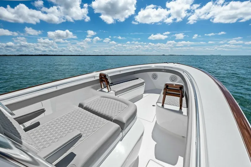 Galati Yacht Sales Trade Yacht Photos Pics 2025 Valhalla Boatworks V-37 on open water under a blue sky.