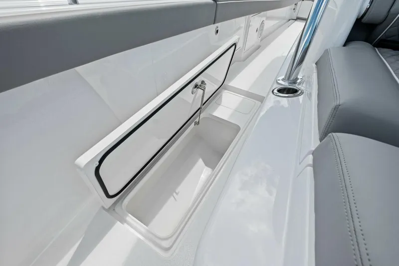 Galati Yacht Sales Trade Yacht Photos Pics 2025 Valhalla Boatworks V-37 interior storage compartment with sleek design and modern features.