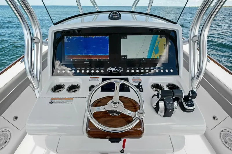 Galati Yacht Sales Trade Yacht Photos Pics 2025 Valhalla Boatworks V-37 helm with advanced navigation displays and controls.