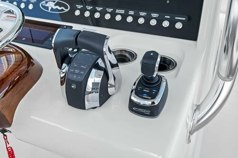 Galati Yacht Sales Trade Yacht Photos Pics 2025 Valhalla Boatworks V-37 control panel with advanced throttle and joystick system.
