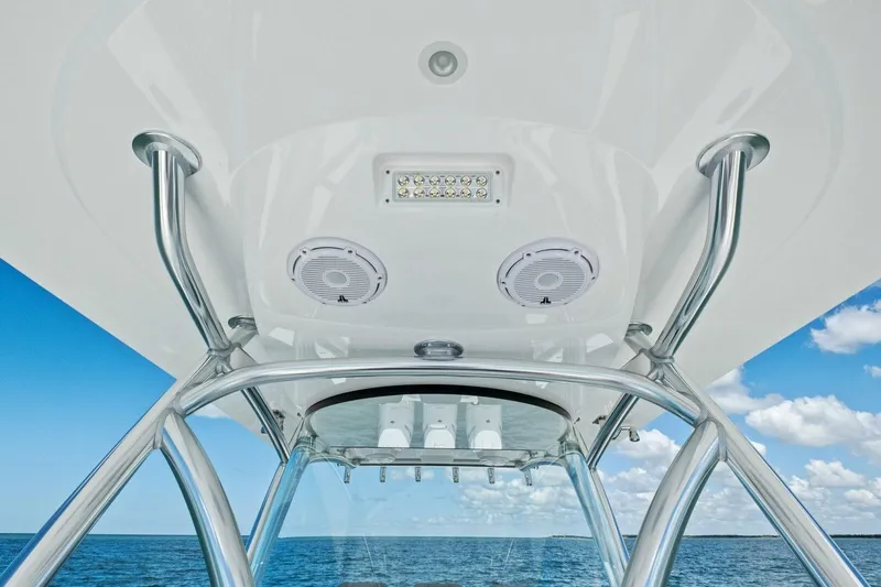 Galati Yacht Sales Trade Yacht Photos Pics 2025 Valhalla Boatworks V-37, sleek design with ocean backdrop, featuring modern fixtures.