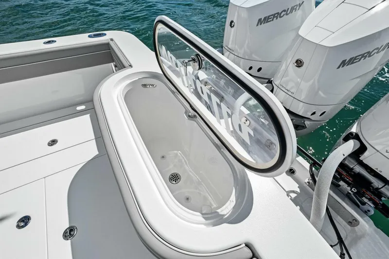 Galati Yacht Sales Trade Yacht Photos Pics 2025 Valhalla Boatworks V-37 with Mercury engines and open livewell on deck.