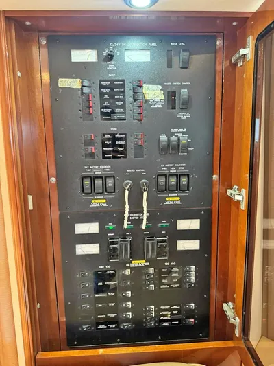  Yacht Photos Pics Electrical control panel on a 2009 Sea Ray 58 Sedan Bridge yacht.