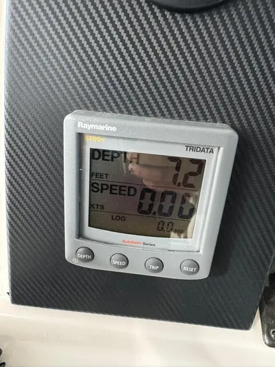  Yacht Photos Pics Raymarine ST60+ Tridata display on 2009 Sea Ray 58 Sedan Bridge, showing depth and speed.