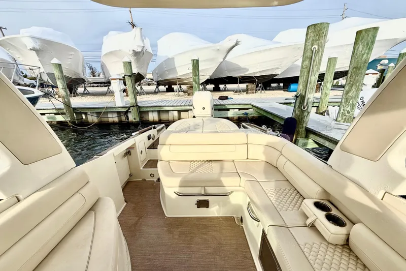  Yacht Photos Pics Luxurious interior of 2022 Chris-Craft Launch 25 GT boat at dockside.