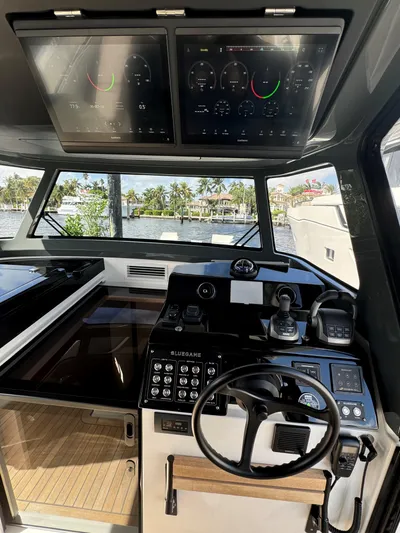 Bb Avanti Yacht Photos Pics 2023 Bluegame BG42 yacht cockpit with advanced navigation displays and controls.