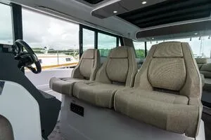 Stock 5 Yacht Photos Pics Interior seating of 2024 Axopar 45 boat, featuring modern design and comfortable upholstery.