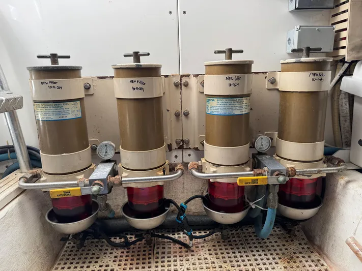  Yacht Photos Pics Fuel filters on a 1998 Post 42 Convertible boat engine system.