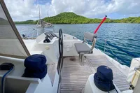 Nautitech 542 catamaran cockpit with scenic ocean view, 2013 model.