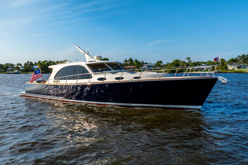 Pitt Stop Yacht Photos Pics 2020 Palm Beach Motor Yachts PB55 cruising on a sunny day.
