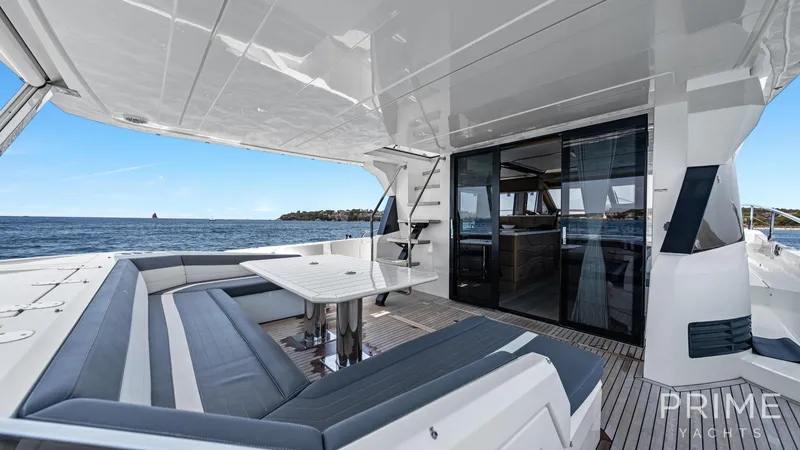  Yacht Photos Pics Luxurious 2021 Galeon 680 Fly yacht with spacious deck and ocean view.