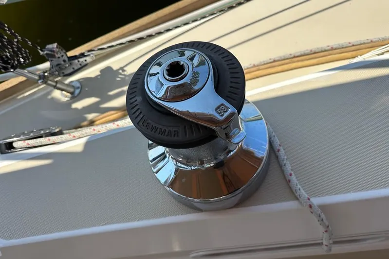  Yacht Photos Pics Winch on 2002 Sabre 402 sailboat deck, featuring Lewmar branding.