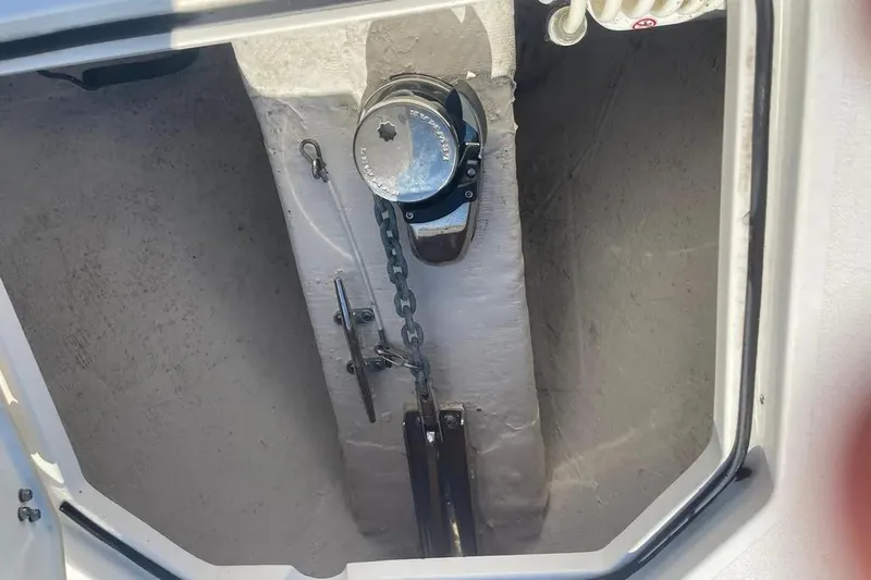  Yacht Photos Pics Anchor chain compartment of 2023 Cobia 320 Center Console boat.