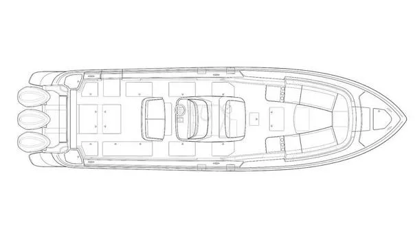"alpha Bravo" Yacht Photos Pics Top view schematic of 2022 Intrepid 375 Nomad SE boat layout.