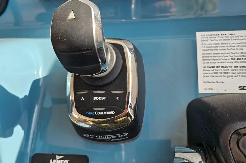  Yacht Photos Pics Joystick control of 2016 Pursuit OS 385 Offshore boat, featuring Optimus 360 system.