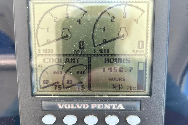  Yacht Photos Pics Volvo Penta engine display showing RPM, coolant temperature, and hours for 2008 Tiara Yachts 3500 Sovran.