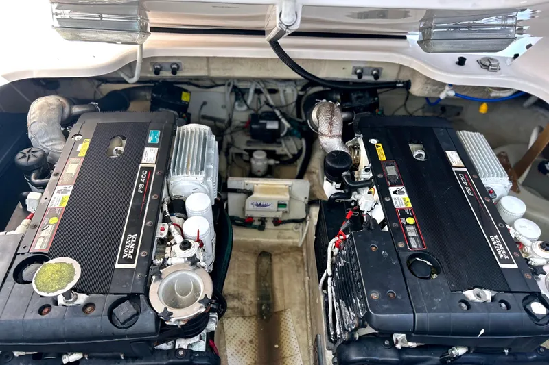  Yacht Photos Pics Engine compartment of a 2008 Tiara Yachts 3500 Sovran, featuring dual Volvo Penta engines.