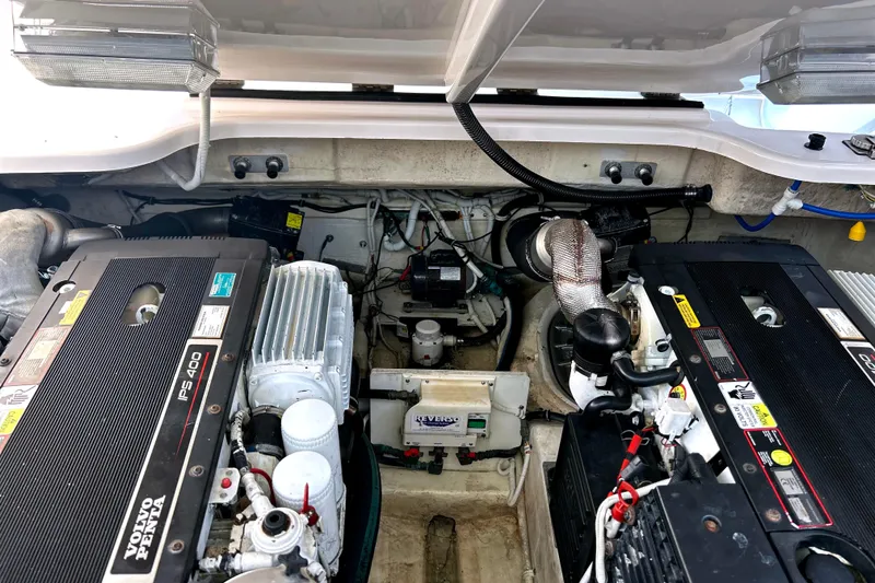  Yacht Photos Pics Engine compartment of a 2008 Tiara Yachts 3500 Sovran, featuring Volvo Penta IPS 400 engines.