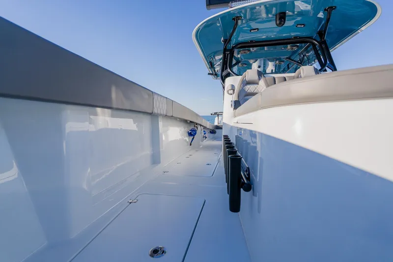 Reel Blessed Yacht Photos Pics 2025 Freeman 42LR boat deck with sleek design and modern features.